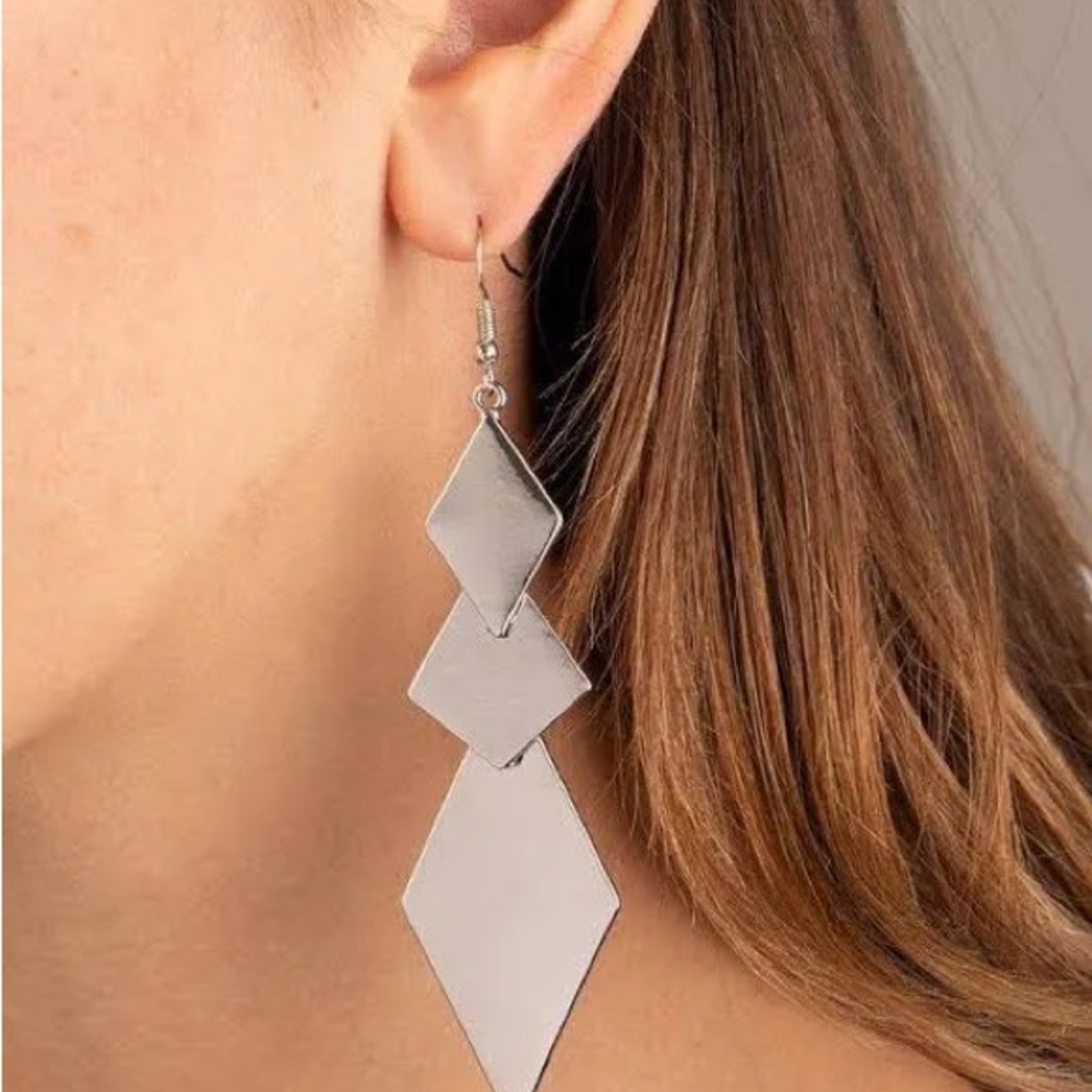 Danger Ahead Silver Dangle Earrings